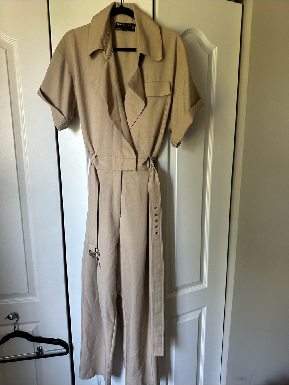 ASOS Beige Utility Short-Sleeve Jumpsuit with Belt